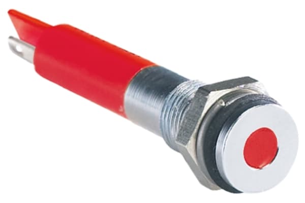 Product image for 6mm flush bright chrome LED, red 12Vdc