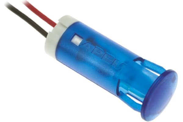 Product image for 10mm snap-in panel LED wires, blue 12Vdc
