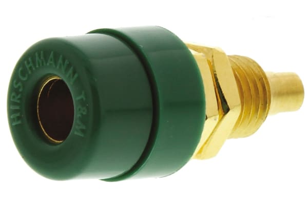 Product image for 4mm panel socket,green,gold plate,32A