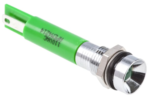 Product image for 8mm recess hyper bright LED, green 110V