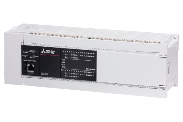 Product image for Mitsubishi FX5U PLC CPU - 40 Inputs, 40 Outputs, Inverter Communication, MELSEC Communication protocol (3C/4C Frames),