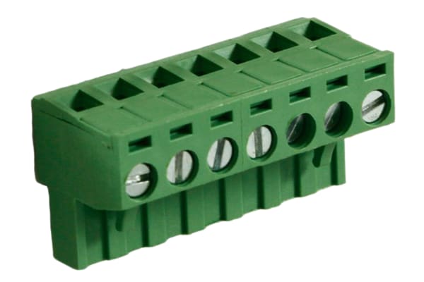 Product image for 5mm PCB terminal block, R/A plug, 7P