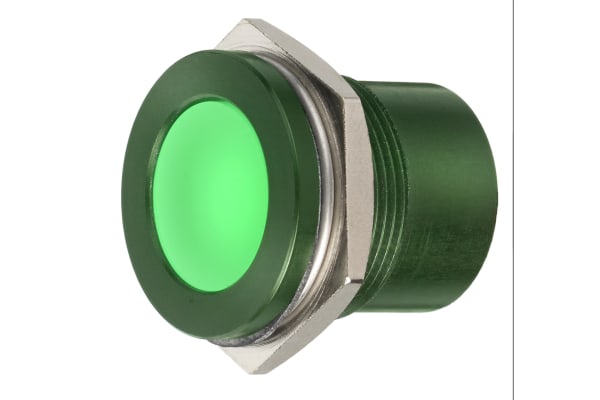 Product image for 22mm flush anodised LED, green 28Vac/dc