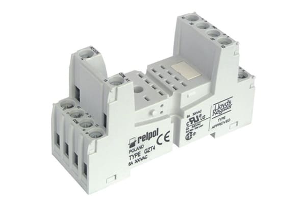 Product image for Relpol 4 Pin Relay Socket, DIN Rail for use with R4N Relay, T-R4 Relay