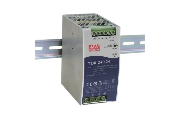 Product image for DIN RAIL POWER SUPPLY 3-PHASE 24V 240W