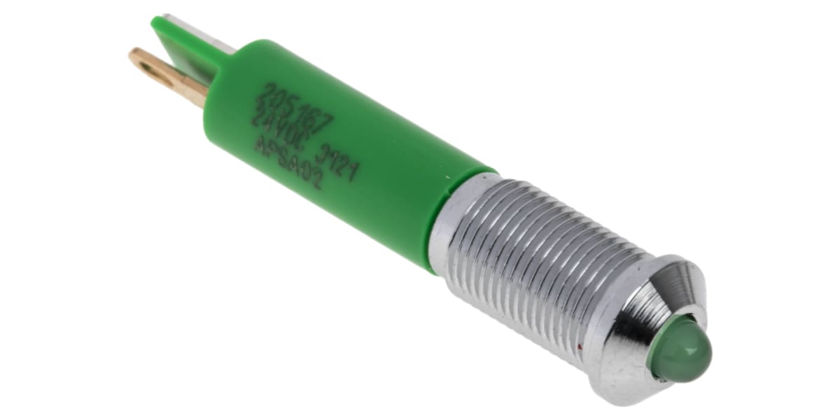 Product image for RS PRO Green Indicator, 24V dc, 6mm Mounting Hole Size, Solder Tab Termination