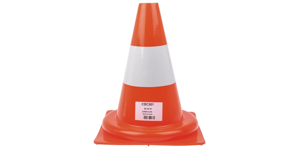 Product image for RS PRO, Orange, White 300 mm PP Traffic Cone