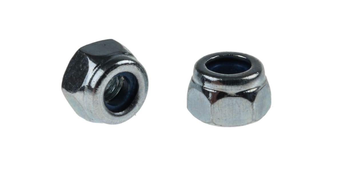 Product image for RS PRO, M3, Bright Zinc Plated Steel Nylon Insert Lock Nut