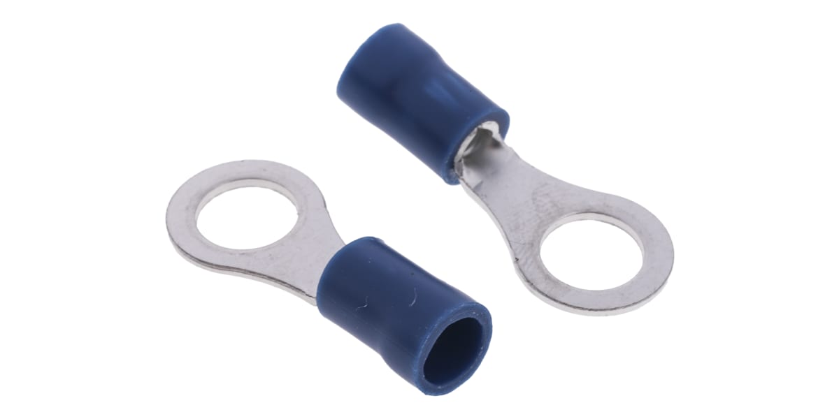 Product image for RS PRO Insulated Ring Terminal, M6 Stud Size, 1.5mm² to 2.5mm² Wire Size, Blue