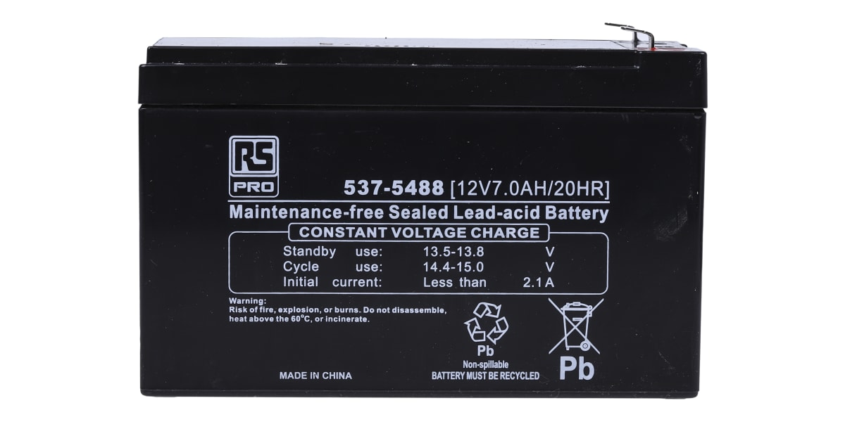 Product image for RS PRO 12V Sealed Lead Acid Battery - 7Ah