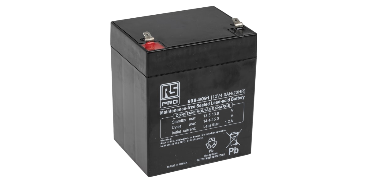 Product image for RS PRO 12V Sealed Lead Acid Battery - 4Ah