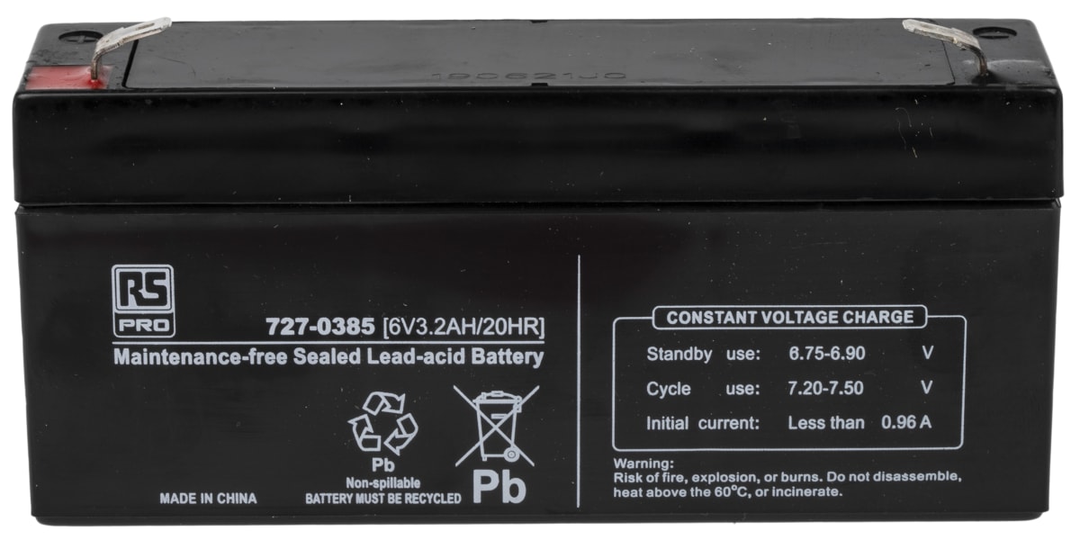 Product image for RS PRO 6V Sealed Lead Acid Battery - 3.2Ah