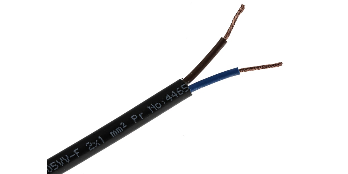 Product image for H05VV-F 3182Y 2 CORE 1MM BLACK CABLE