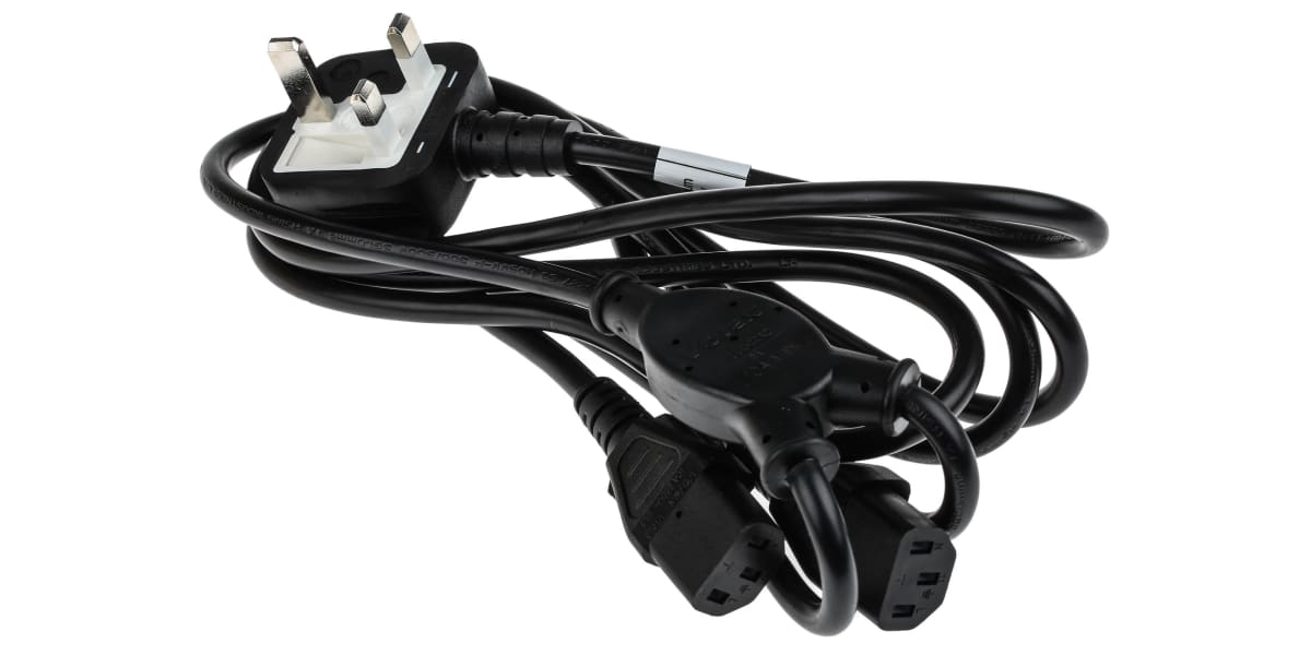 Product image for RS PRO IEC C13 x 2 Socket to GB BS1363 Plug Power Cord, 2.5m