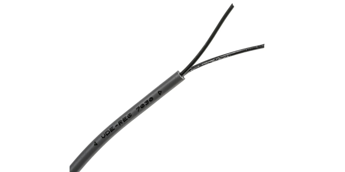 Product image for RS PRO 2 Core Unscreened YY Control Cable, 0.75 mm², Grey PVC Sheath, 50m, 18 AWG