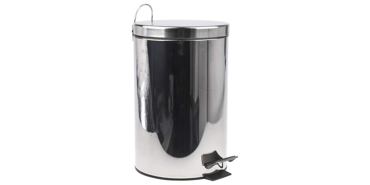 Product image for RS PRO 12L Chrome Pedal Stainless Steel Waste Bin