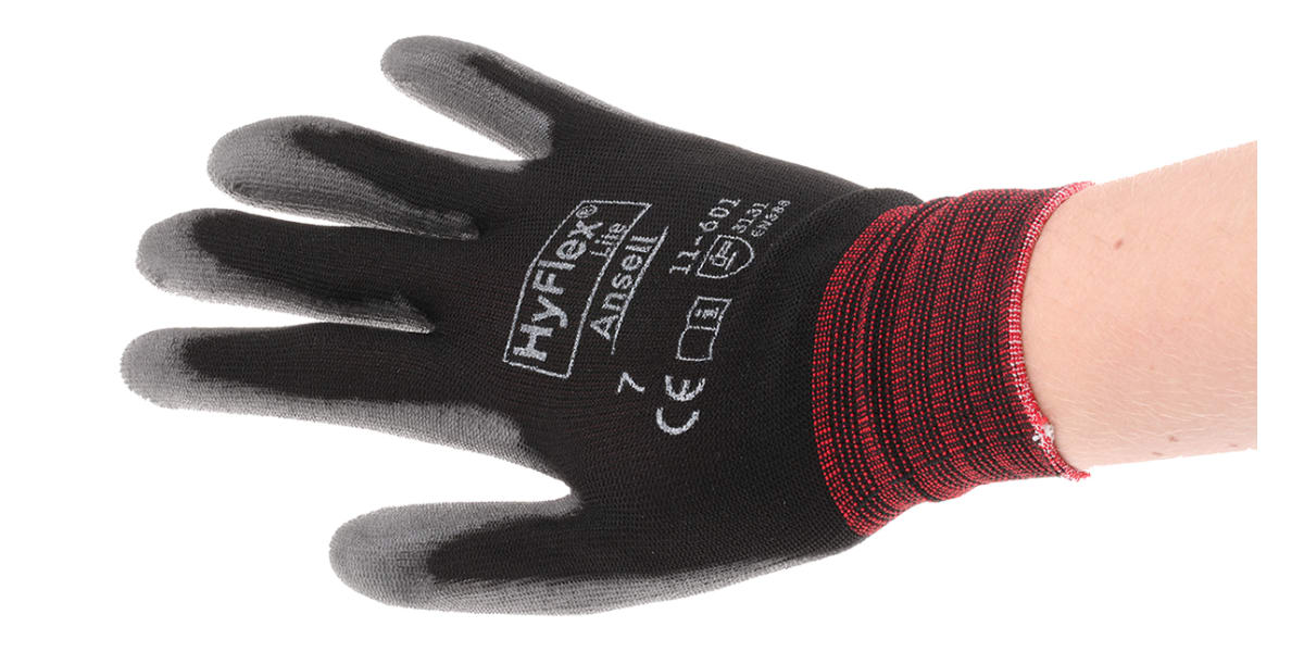 Product image for HYFLEX LITE PU P/C GLOVE, GREY/BLACK