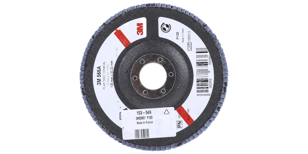 Product image for 3M 566A Zirconia Aluminium Flap Disc, 125mm, Fine Grade, P120 Grit, PN65026