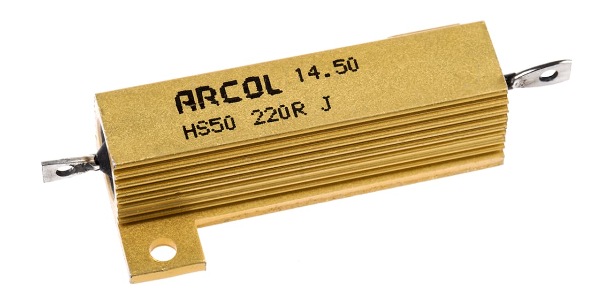 Product image for Arcol HS50 Series Aluminium Housed Axial Wire Wound Panel Mount Resistor, 220Ω ±5% 50W