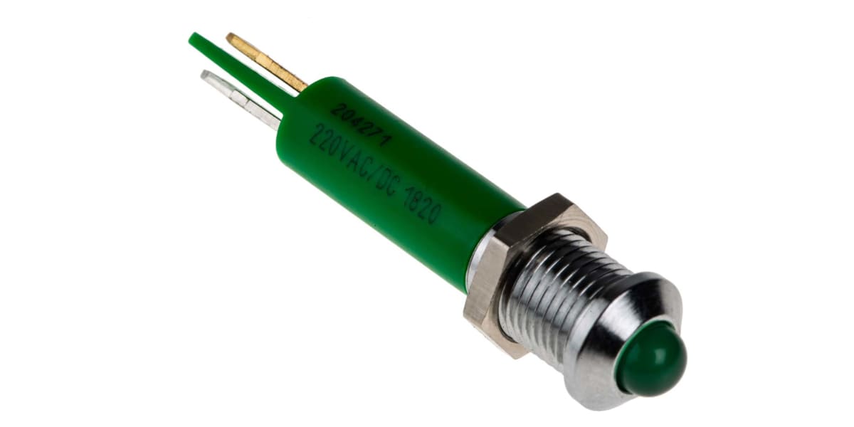 Product image for 8mm green LED satin chr prominent,230Vac