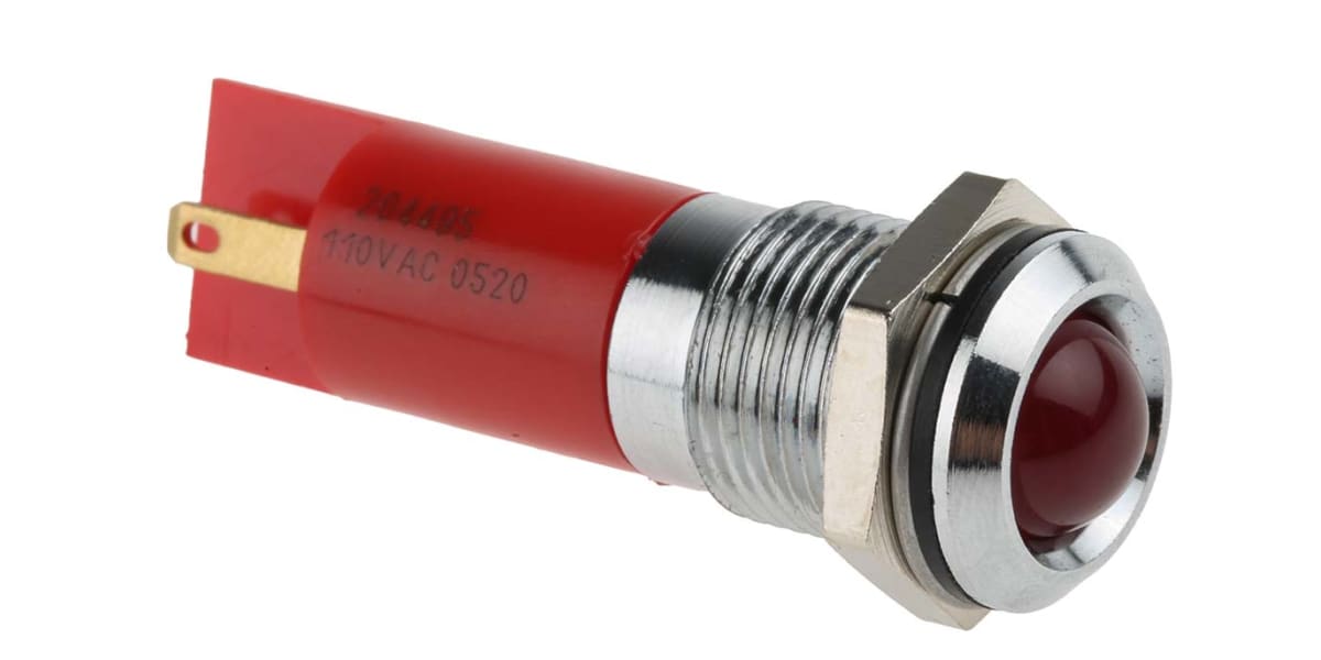 Product image for 14mm IP66 red LED satin chrome,110Vac