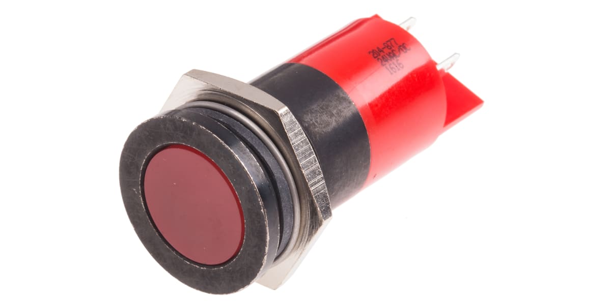 Product image for 22mm red LED flat lens black chrome,24V