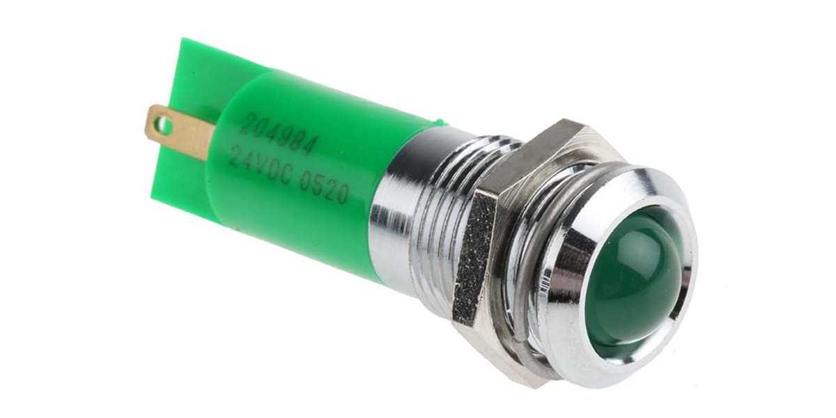 Product image for 14mm green LED satin chrome,24Vdc