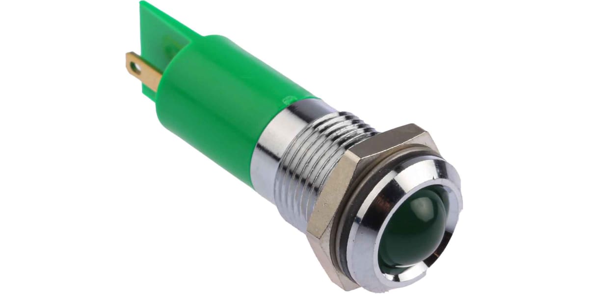 Product image for 14mm green LED satin chrome,24-36Vdc