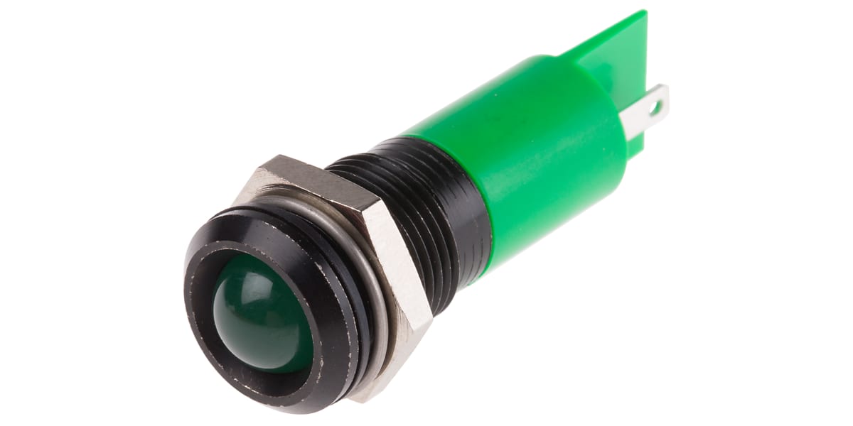 Product image for 14mm green LED black chrome,24-36Vdc