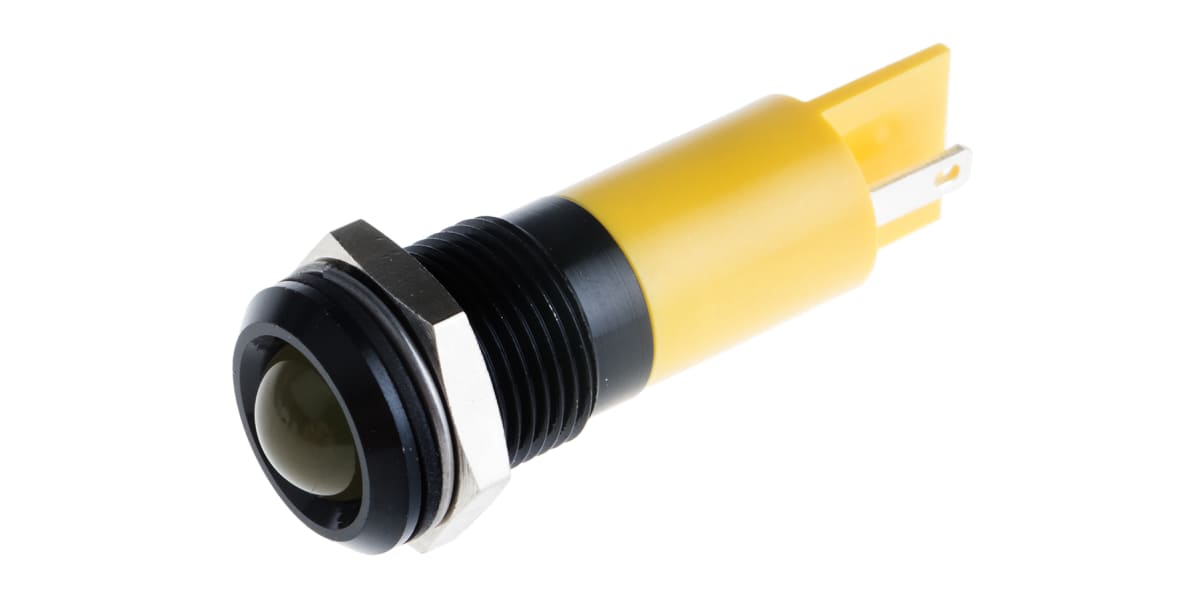 Product image for 14mm yellow LED black chrome,24-36Vdc