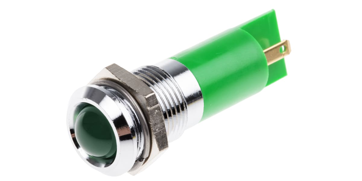 Product image for 14mm green LED satin chrome,12Vac