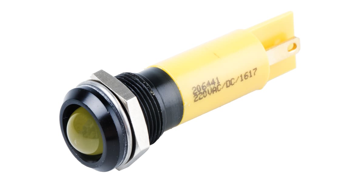 Product image for 12mm IP67 yellow LED black chrome,230Vac