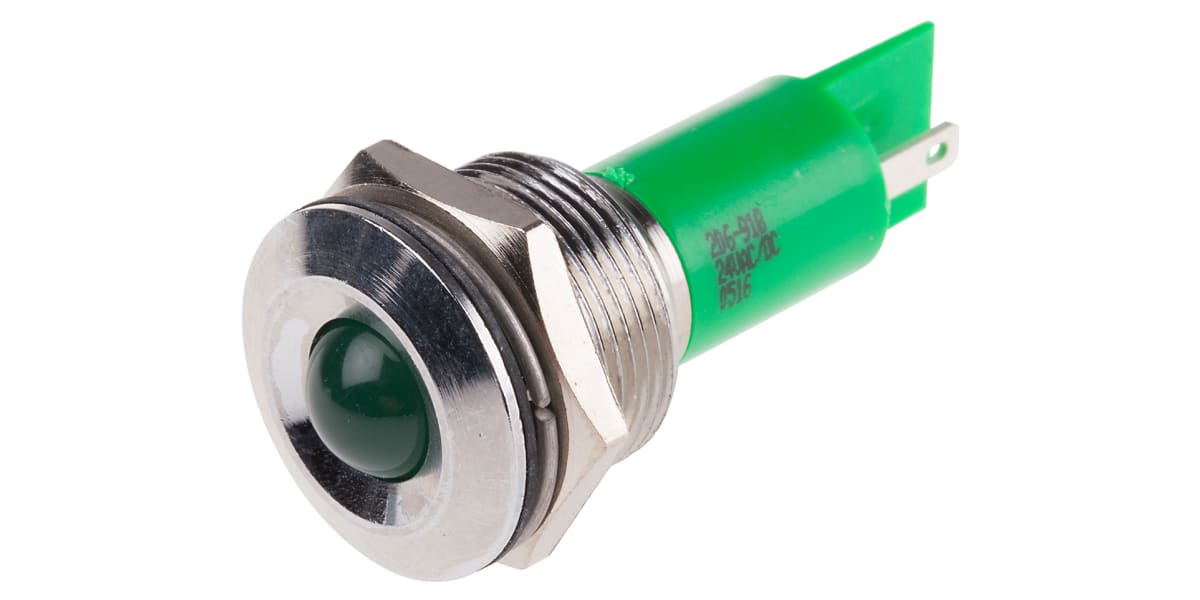 Product image for 19mm green LED bright satin chr,24Vac/dc