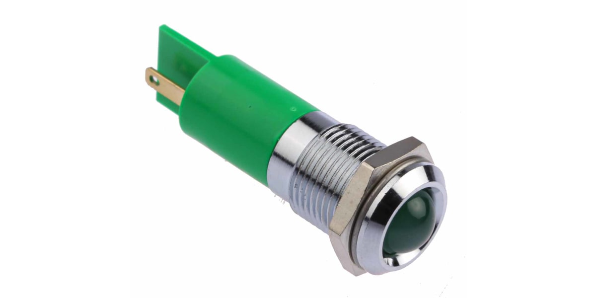 Product image for 14mm u/bright green LED satin chr,24Vdc