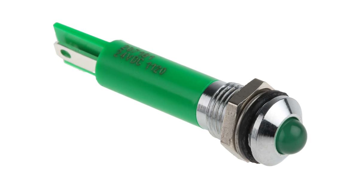 Product image for 8mm green LED satin chr prominent,24Vdc