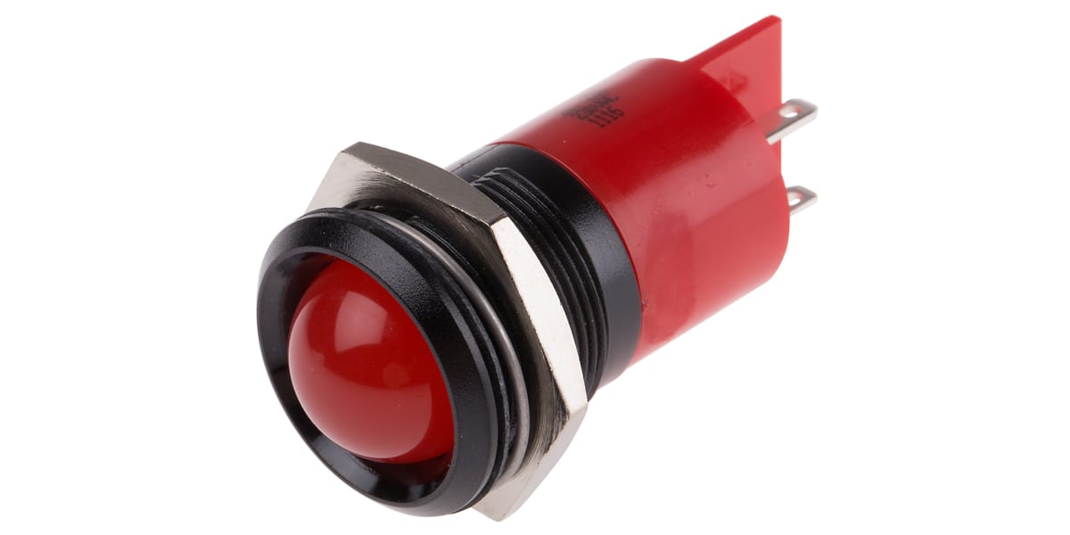 Product image for red LED round lens black plastic,230Vac