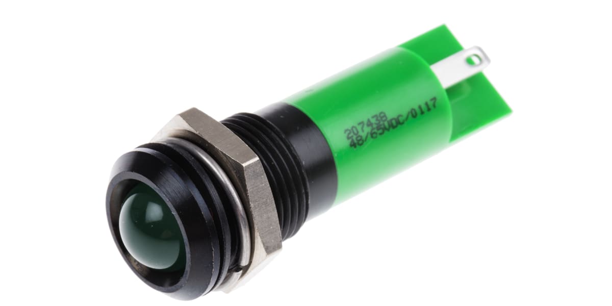 Product image for 14mm green LED black chrome,48-65Vdc