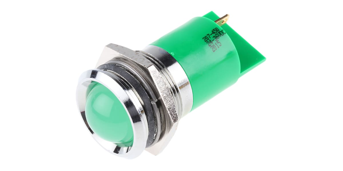 Product image for 22mm green LED bright chrome,24-36Vdc