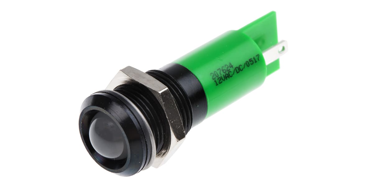 Product image for 14mm green LED black chrome,12Vac/dc