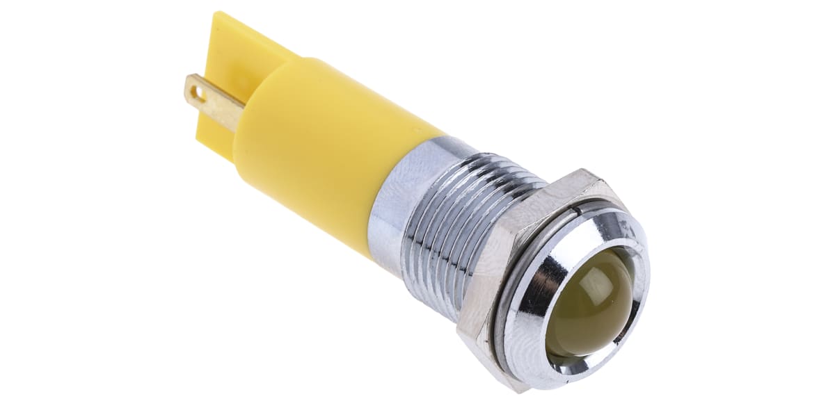 Product image for 14mm yellow LED satin chrome,24Vdc