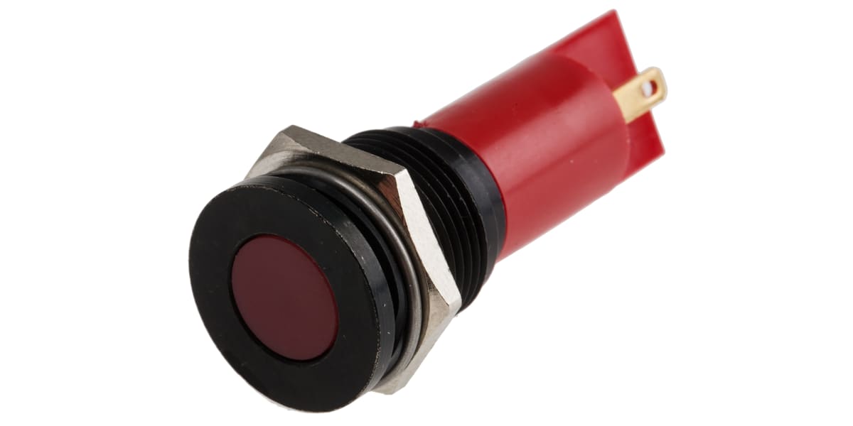 Product image for Red LED flat lens black chrome,24V