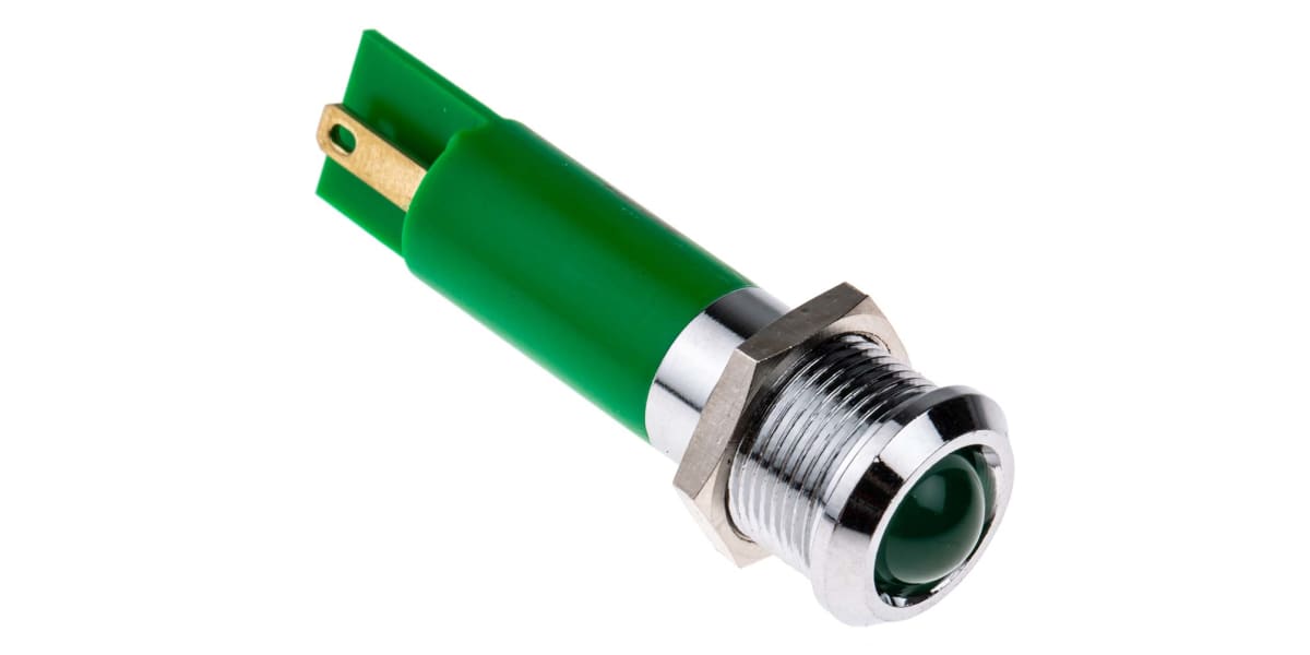 Product image for 12mm green LED bright satin chr,24Vac/dc