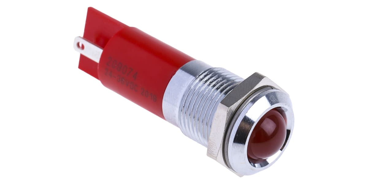 Product image for 14mm red LED satin chrome,24-36Vdc