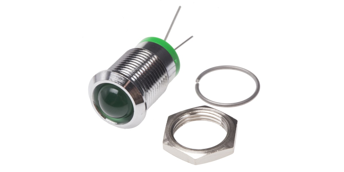 Product image for 14mm grn LED wire terminal,20mA IF typ