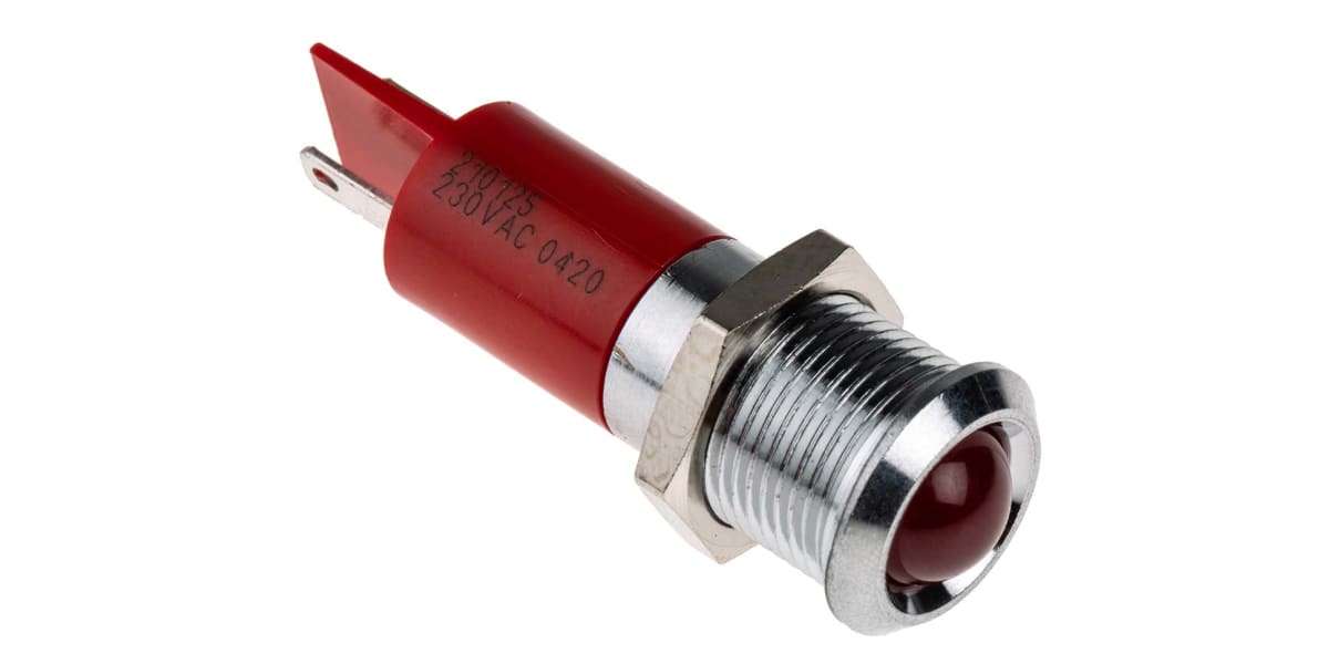 Product image for 14mm IP67 red LED satin chrome,230Vac