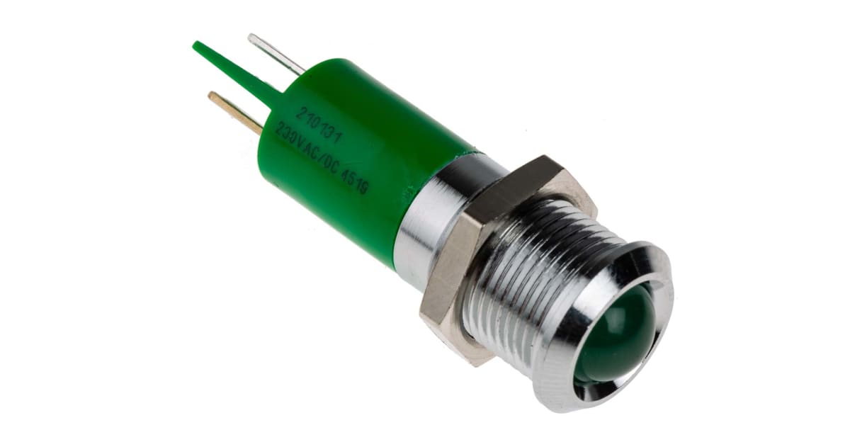 Product image for 14mm IP67 green LED satin chrome,230Vac