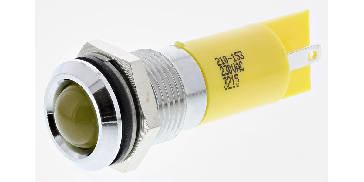 Product image for 14mm IP67 yellow LED satin chrome,230Vac