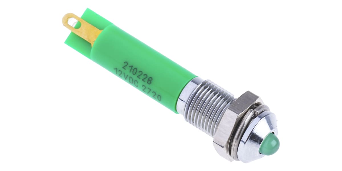 Product image for 6mm green LED satin chr prominent,12Vdc