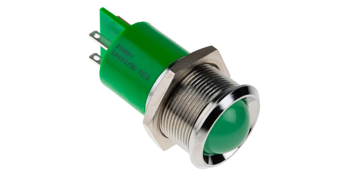 Product image for Grn LED round lens bright satin chr,24V