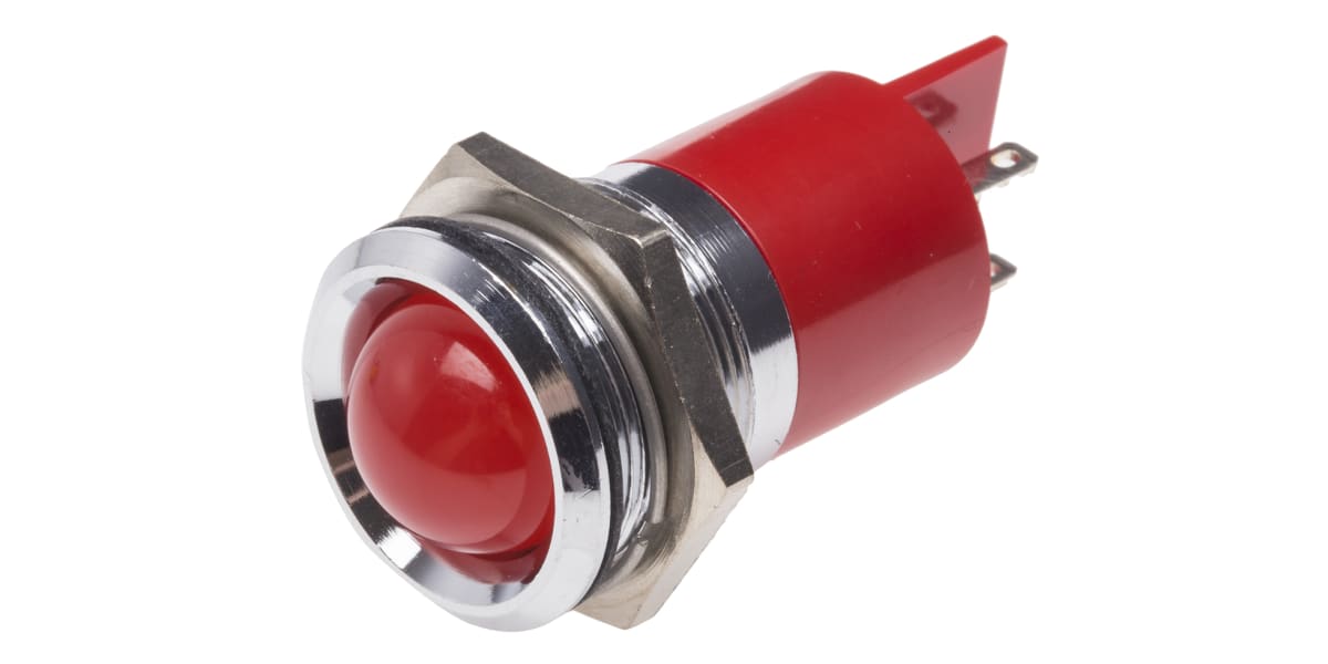 Product image for 22mm red LED round lens satin chr,12V